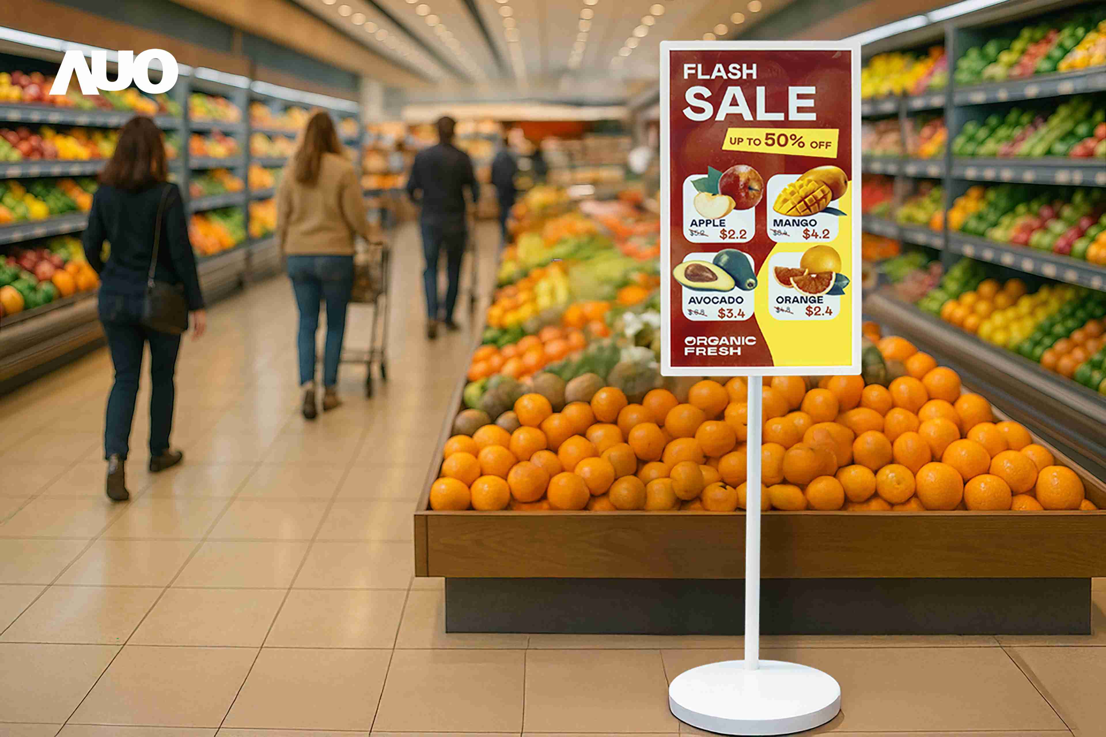 达擎首亮相低功耗、、全彩的〝aecoPost电子纸解决方案〞，，，仅在更新画面时需要微量的电力驱动，，无需布建电线的便捷设计，，，使其可灵活应用、、、、随意置放，，并可透过云端或行动装置app，，轻松管理及排程广告内容，，晋升店头营销利器。。